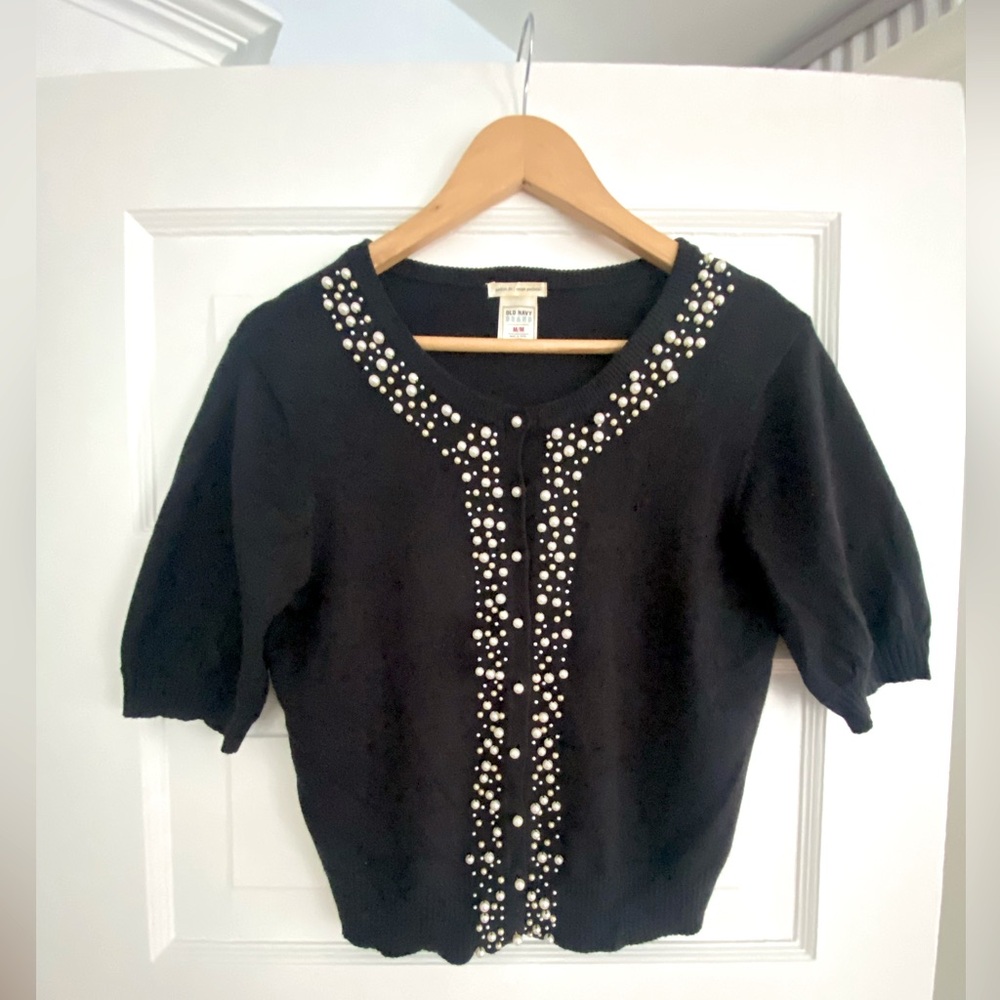 Pretty Pearl Detailed Black Cardigan
